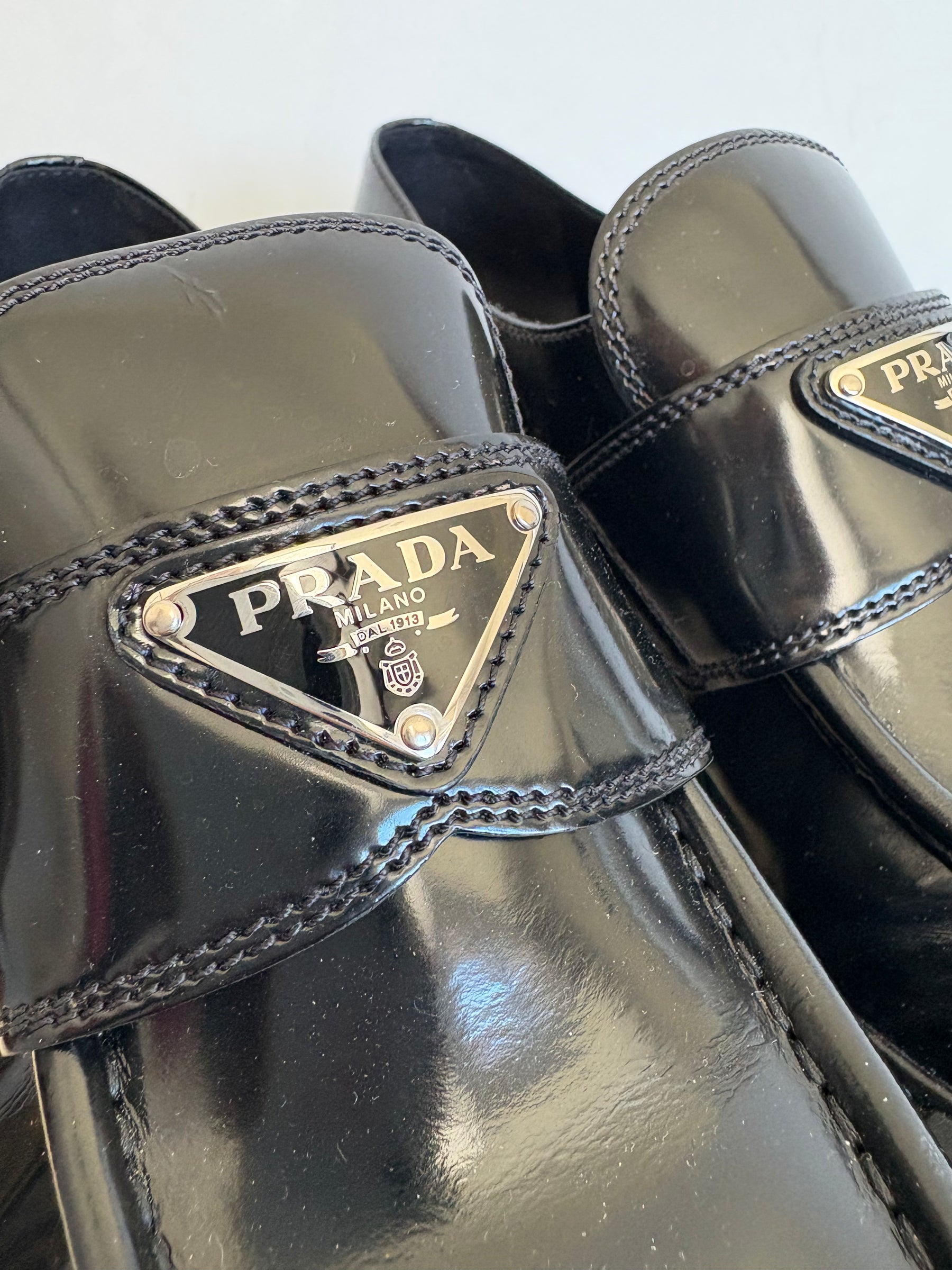 Prada Black Brushed Leather Loafer, 39.5