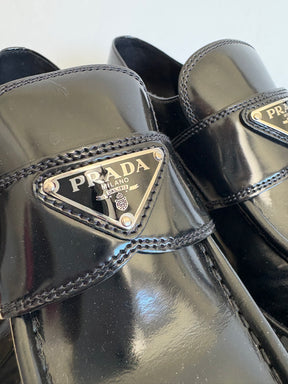 Prada Black Brushed Leather Loafer, 39.5