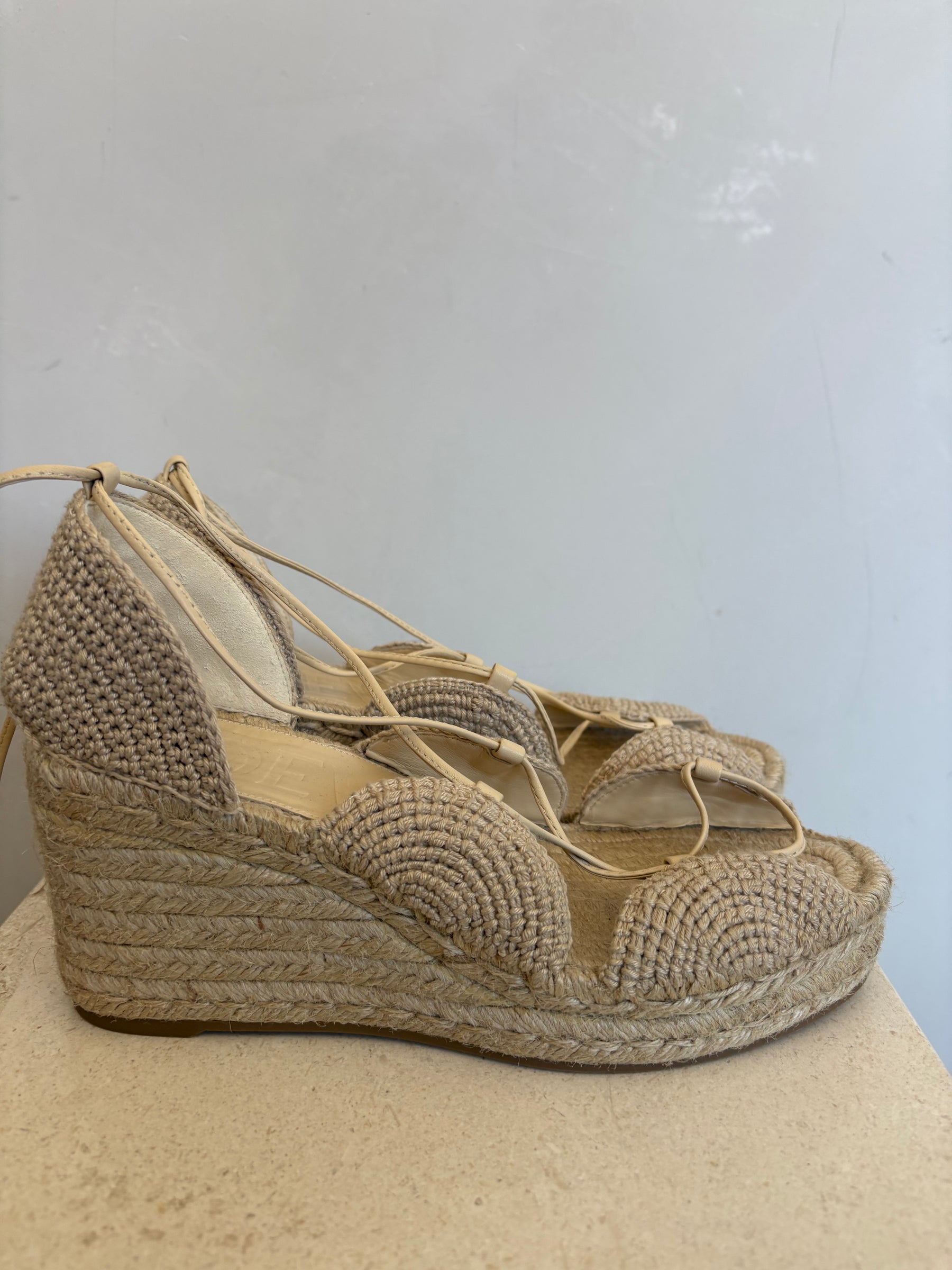 Loewe Raffia Ankle Tie Wedges, 40