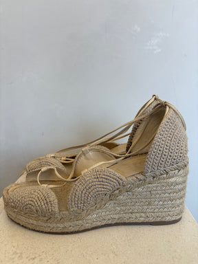 Loewe Raffia Ankle Tie Wedges, 40