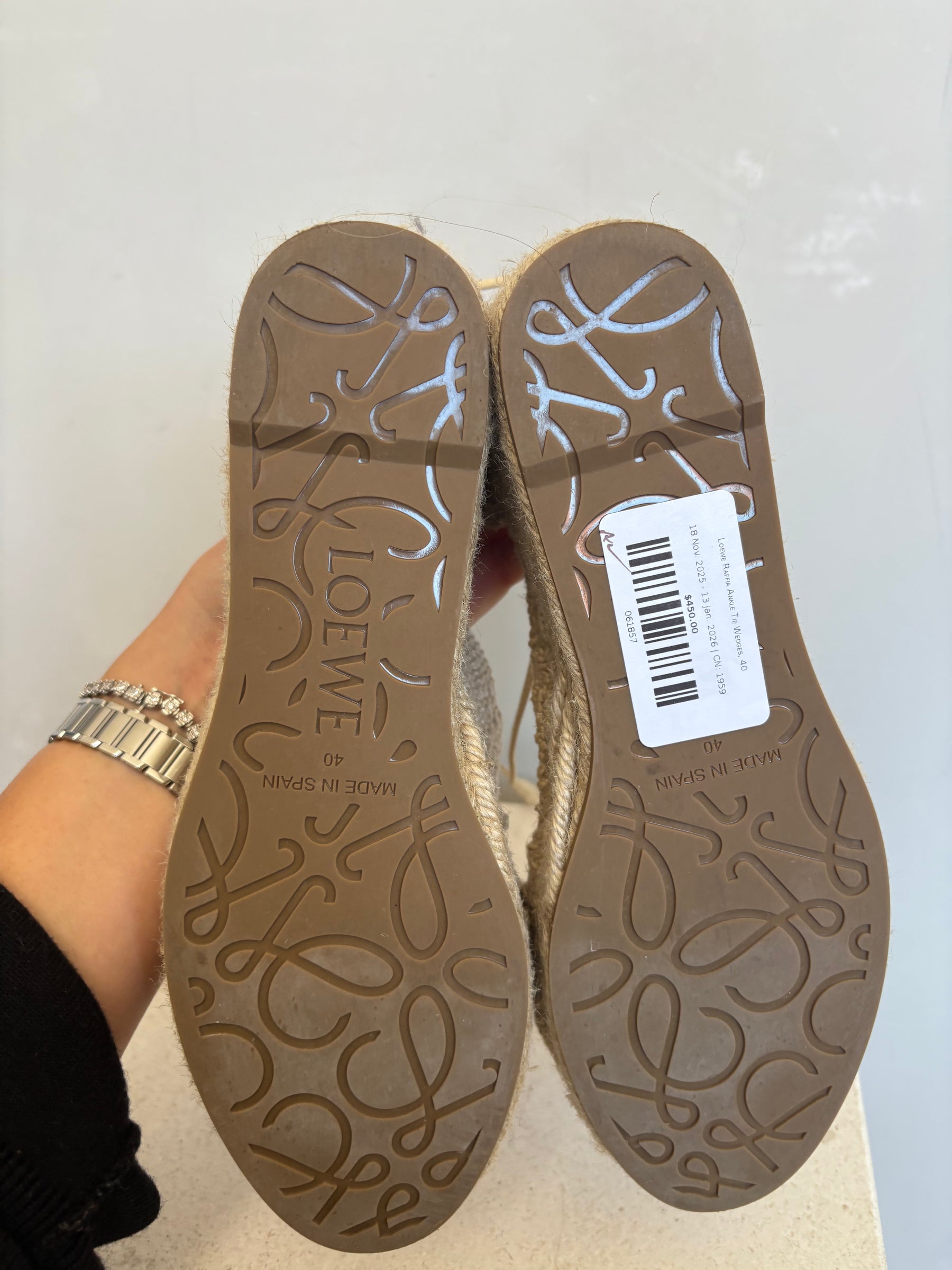 Loewe Raffia Ankle Tie Wedges, 40