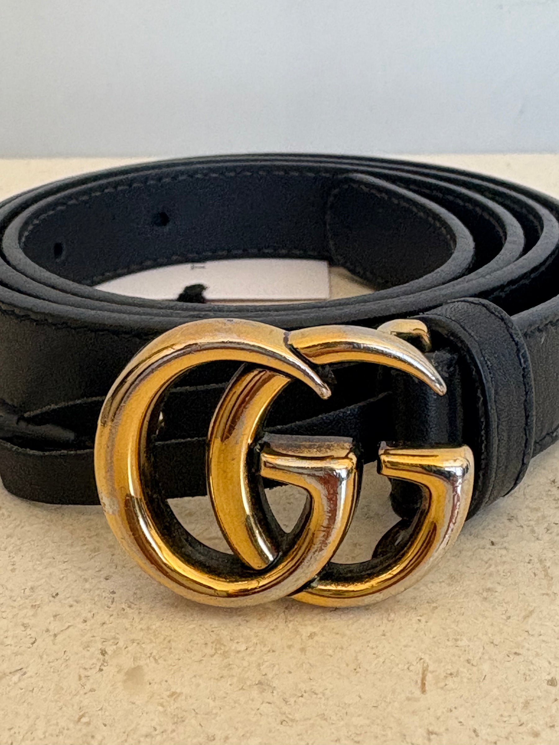 Gucci Black Leather Thin Marmont Belt, 80