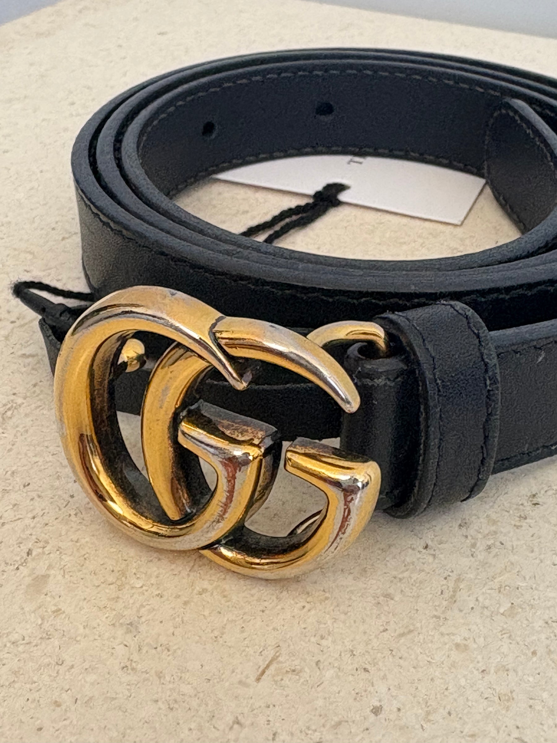 Gucci Black Leather Thin Marmont Belt, 80