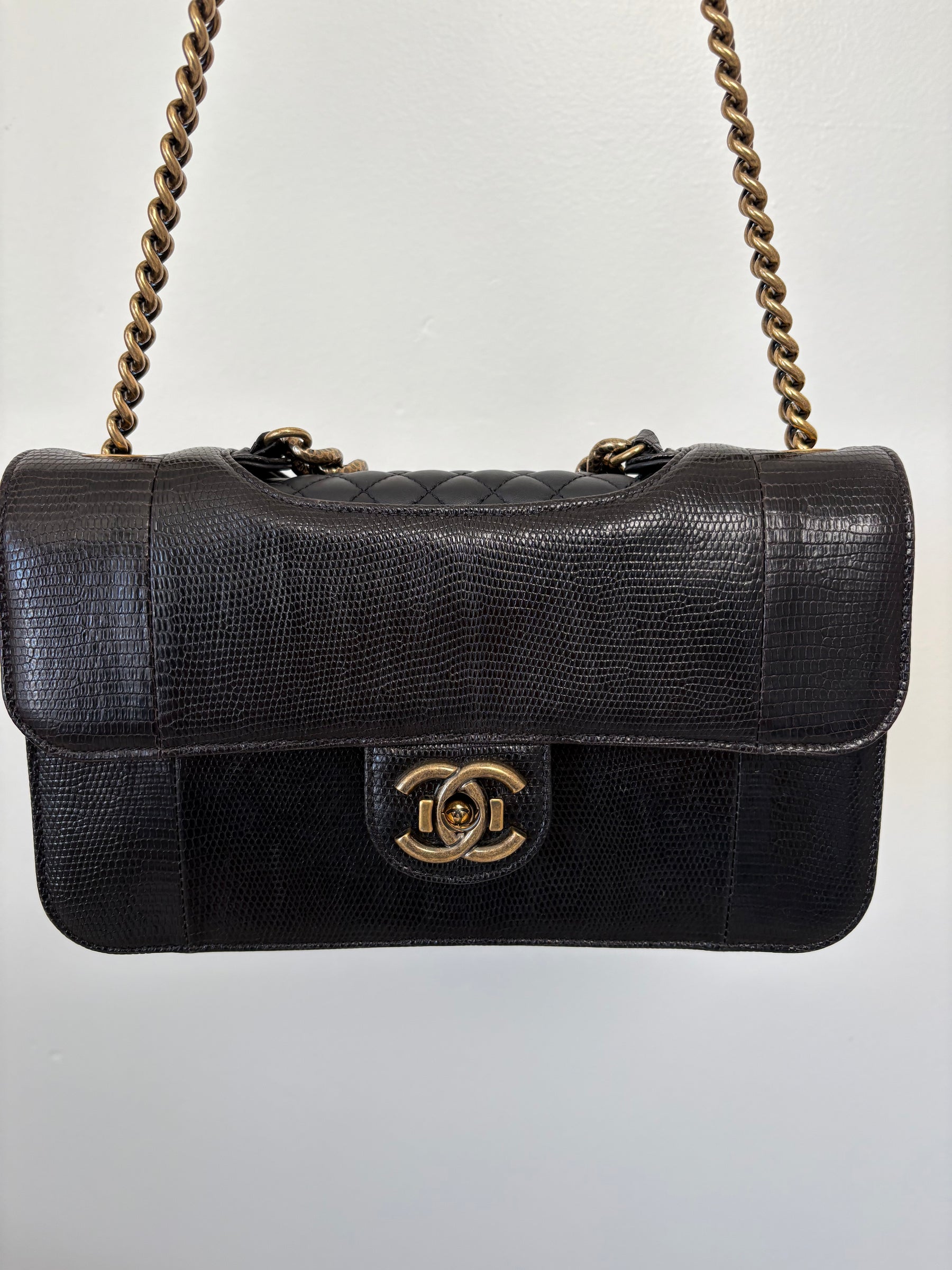 Chanel Black Lizard Embossed Perfect Edge Flap Bag