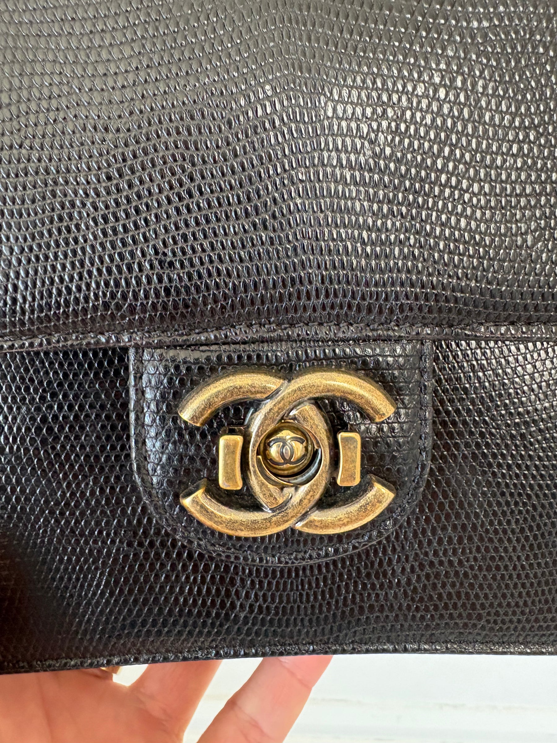 Chanel Black Lizard Embossed Perfect Edge Flap Bag