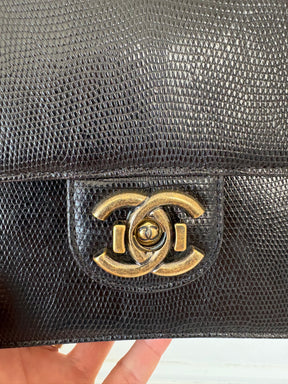 Chanel Black Lizard Embossed Perfect Edge Flap Bag