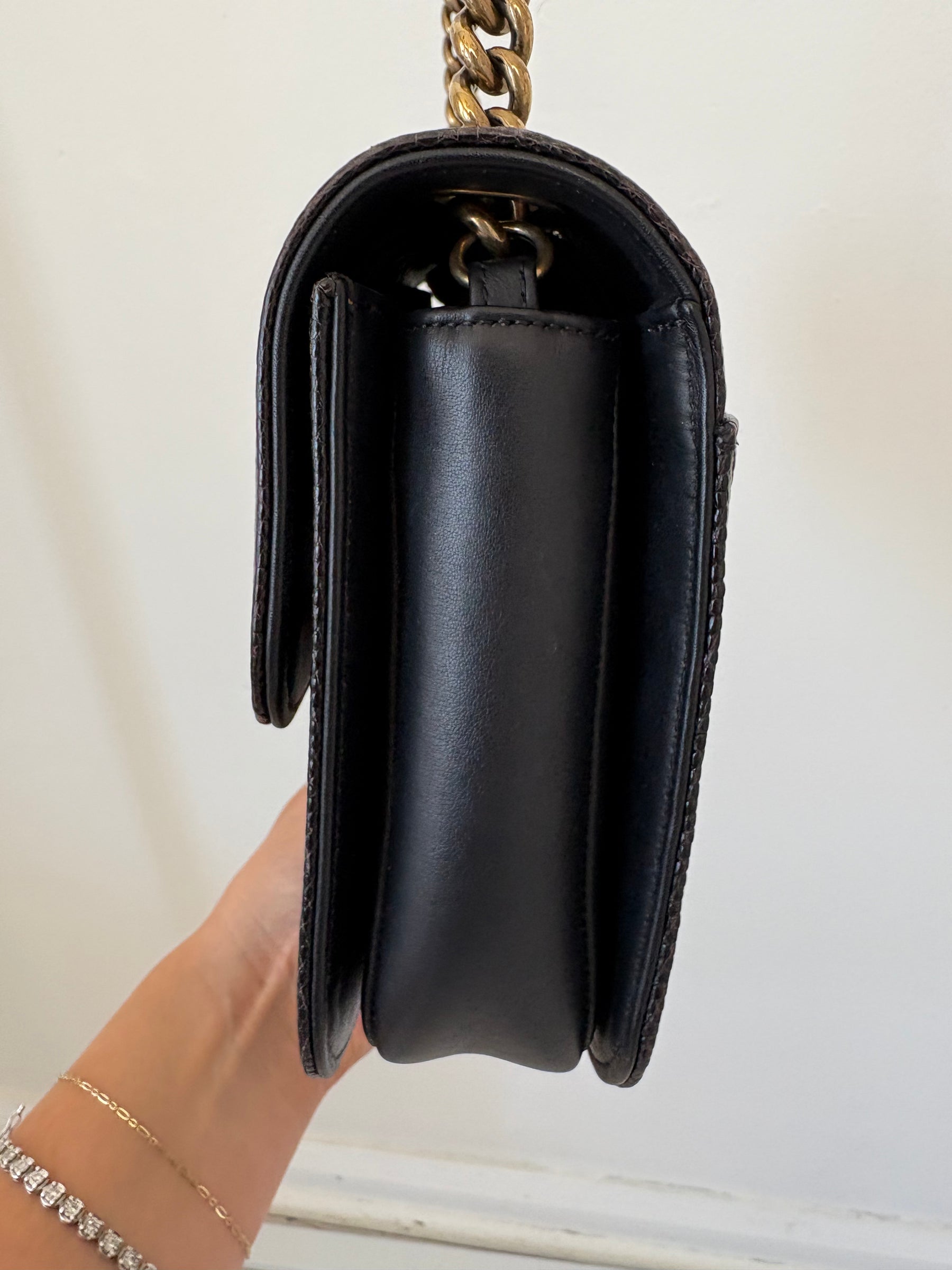 Chanel Black Lizard Embossed Perfect Edge Flap Bag