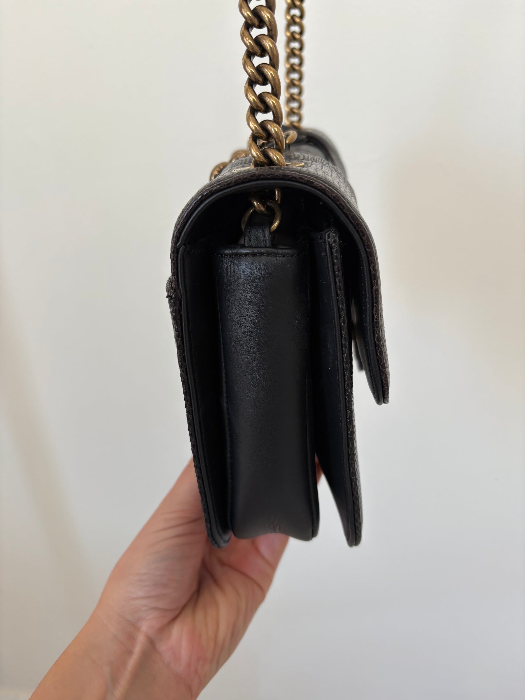 Chanel Black Lizard Embossed Perfect Edge Flap Bag