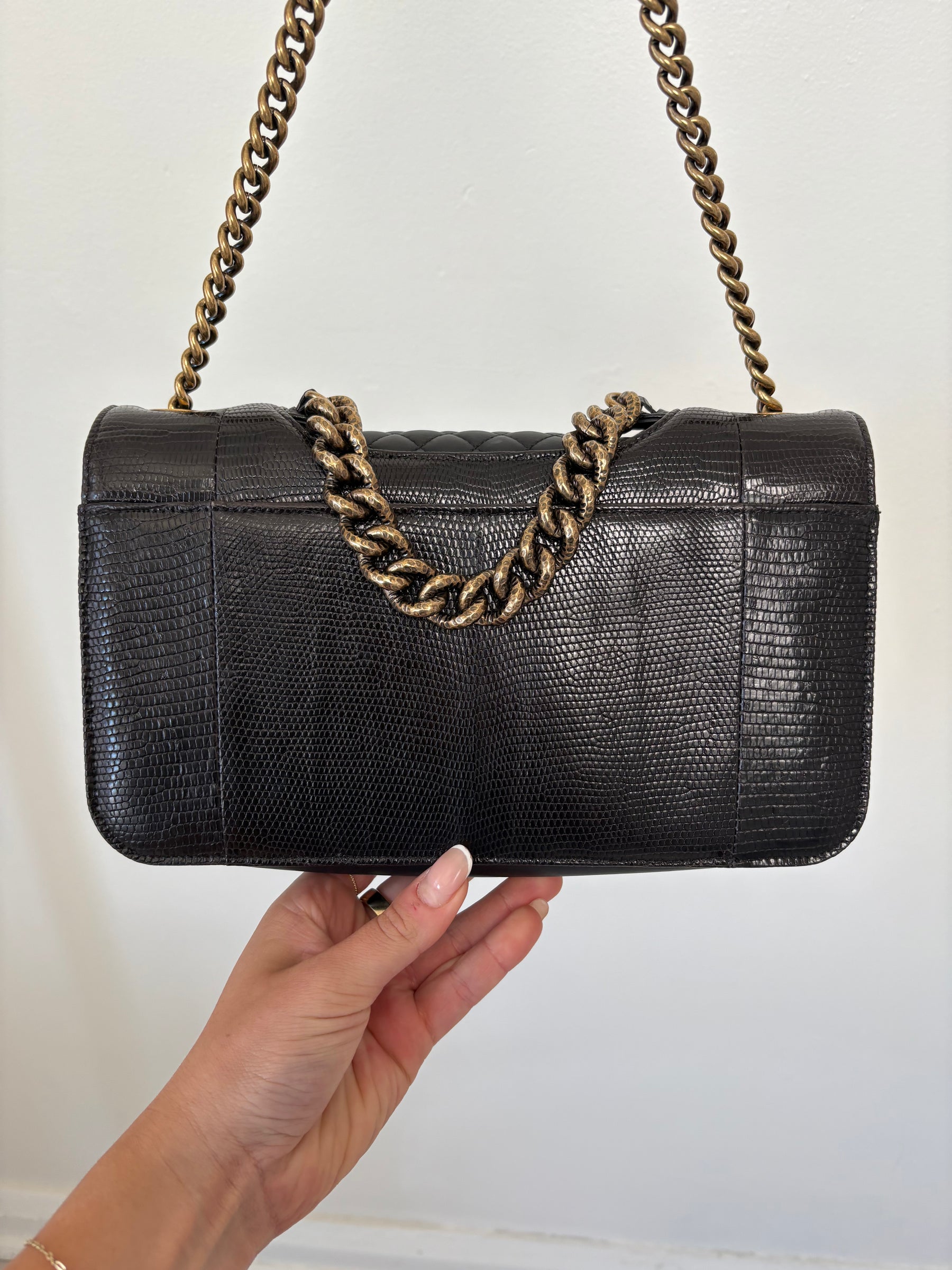 Chanel Black Lizard Embossed Perfect Edge Flap Bag