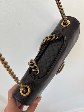 Chanel Black Lizard Embossed Perfect Edge Flap Bag