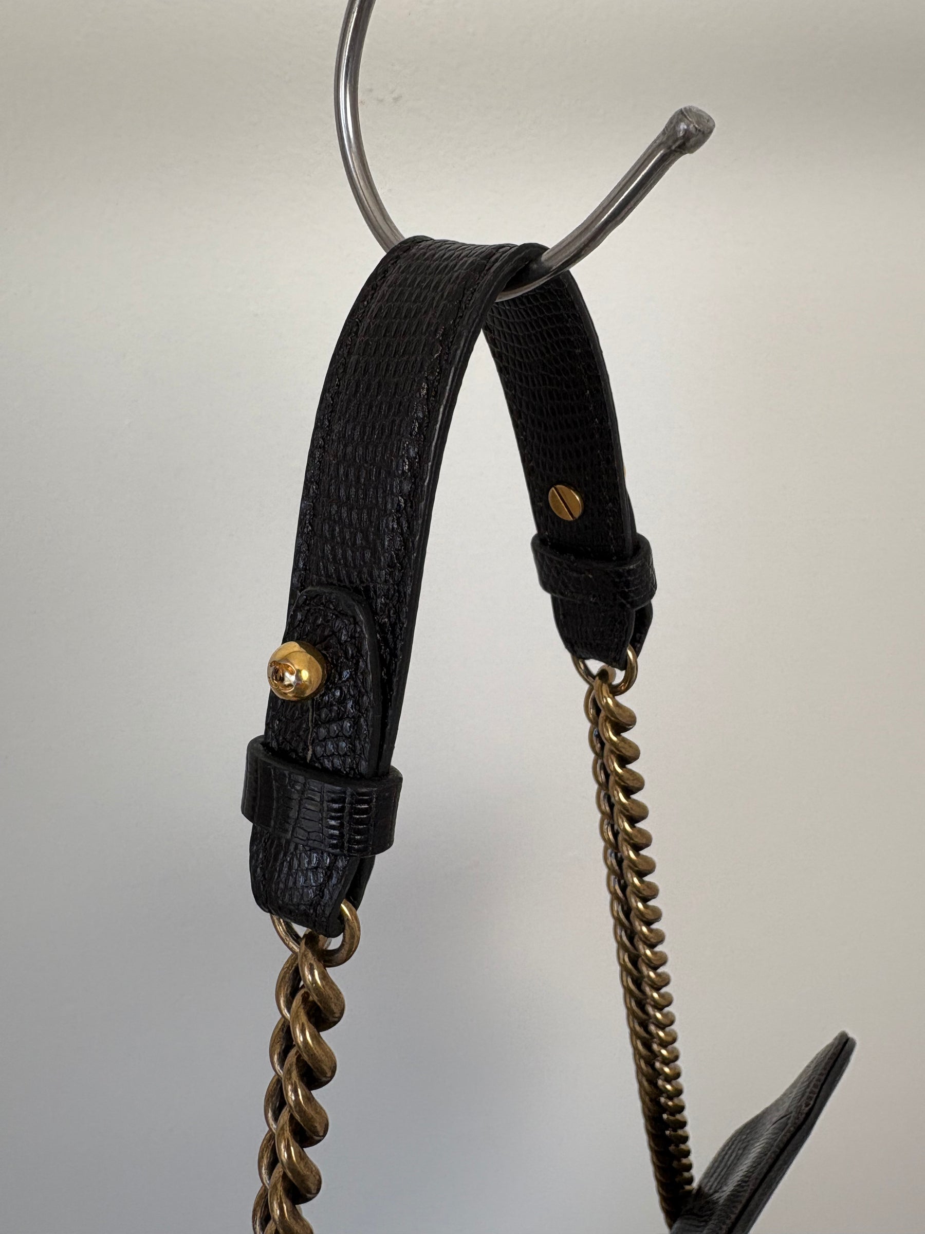 Chanel Black Lizard Embossed Perfect Edge Flap Bag