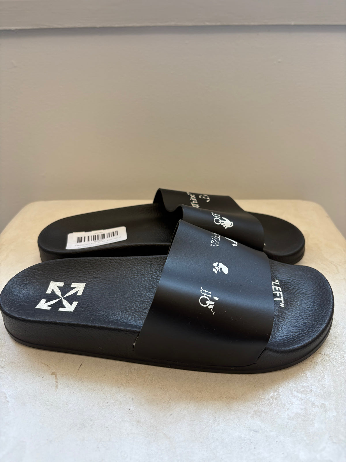 Off-White Black Rubber Logo Slides, 39
