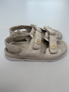 Chanel White Leather Dad Sandals, 38.5C