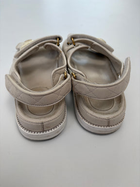 Chanel White Leather Dad Sandals, 38.5C