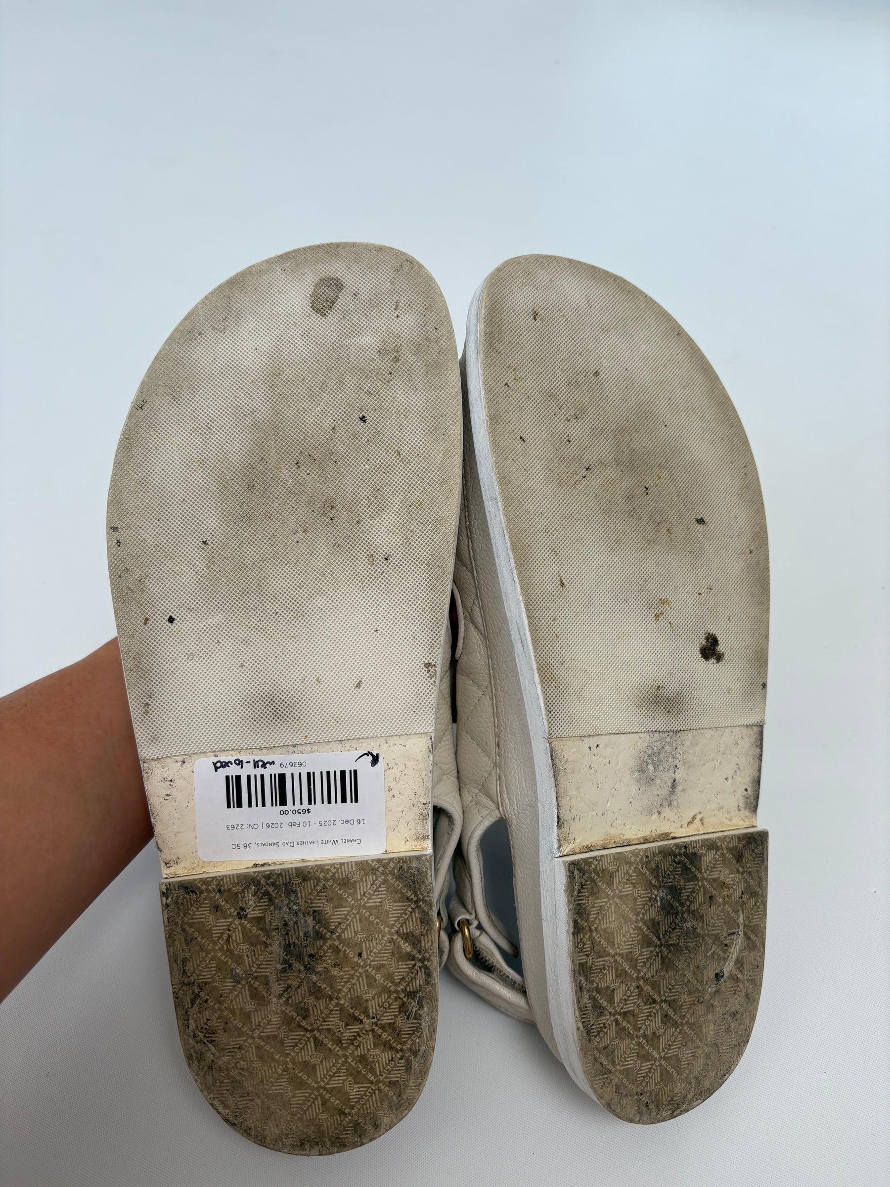 Chanel White Leather Dad Sandals, 38.5C
