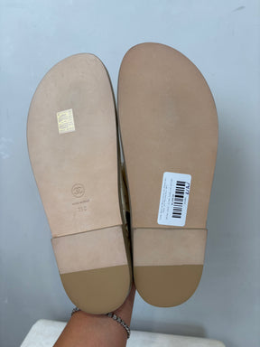 Chanel White and Beige Leather Logo Printed Dad Sandal with Matching Sock, 39 C