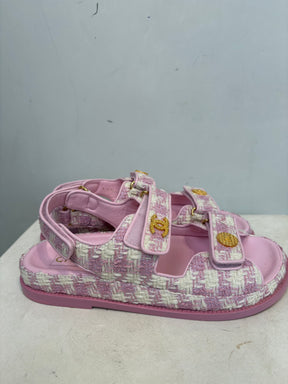 Chanel Pink and Ecru Tweed Dad Sandals, 39 C