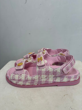Chanel Pink and Ecru Tweed Dad Sandals, 39 C