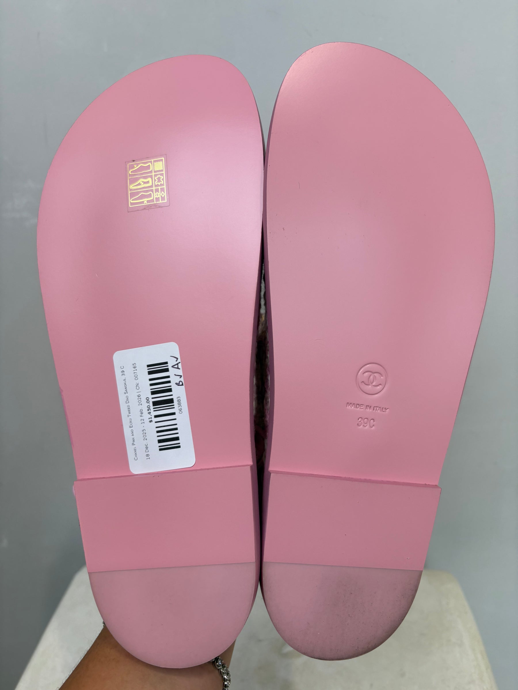 Chanel Pink and Ecru Tweed Dad Sandals, 39 C