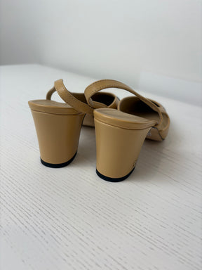 Chanel Beige and Black Heeled Slingbacks, 38.5