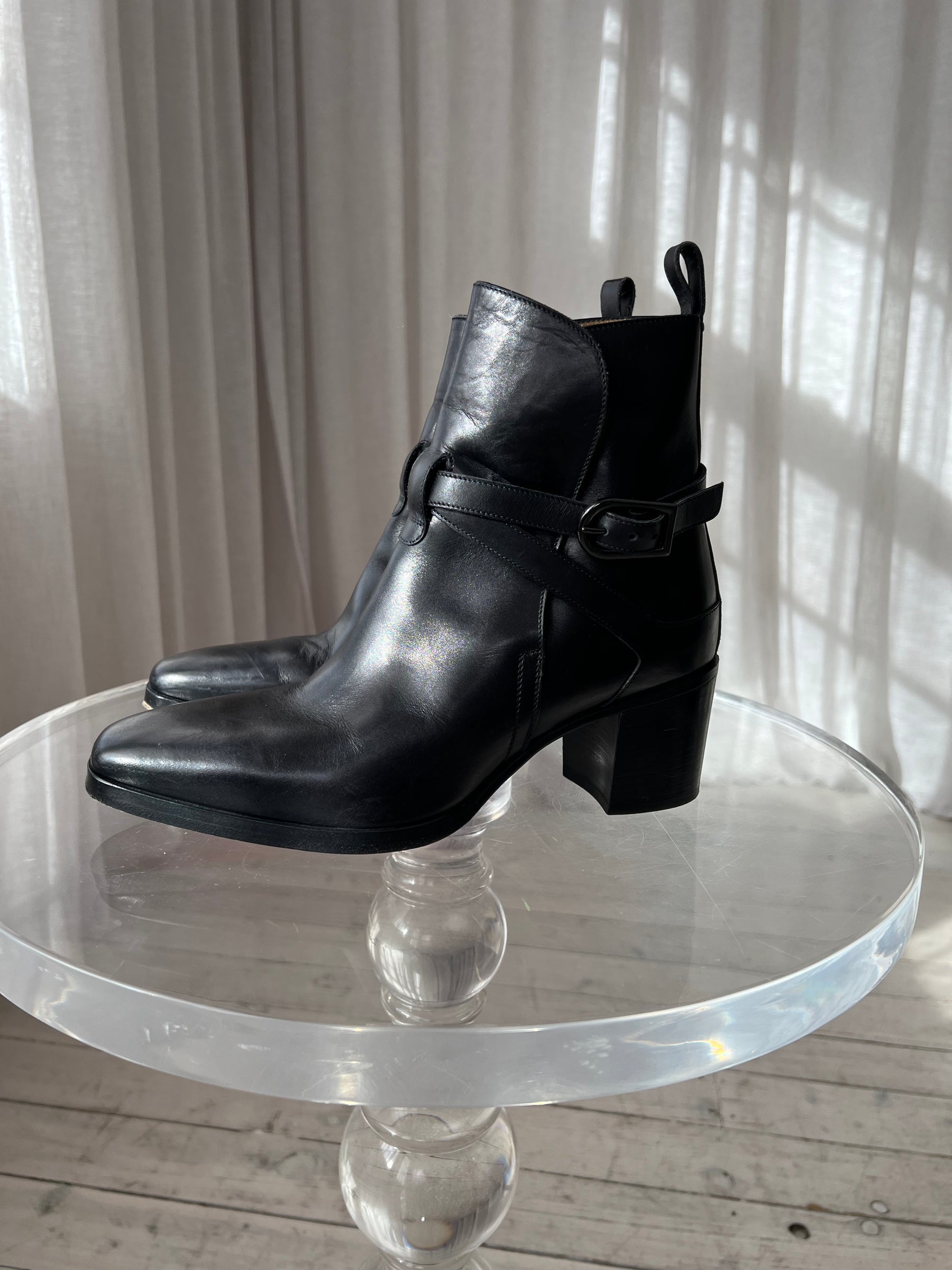 Christian Louboutin Black Leather Heeled Buckle Ankle Boots, 39.5