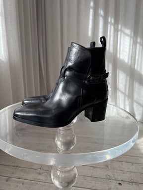Christian Louboutin Black Leather Heeled Buckle Ankle Boots, 39.5