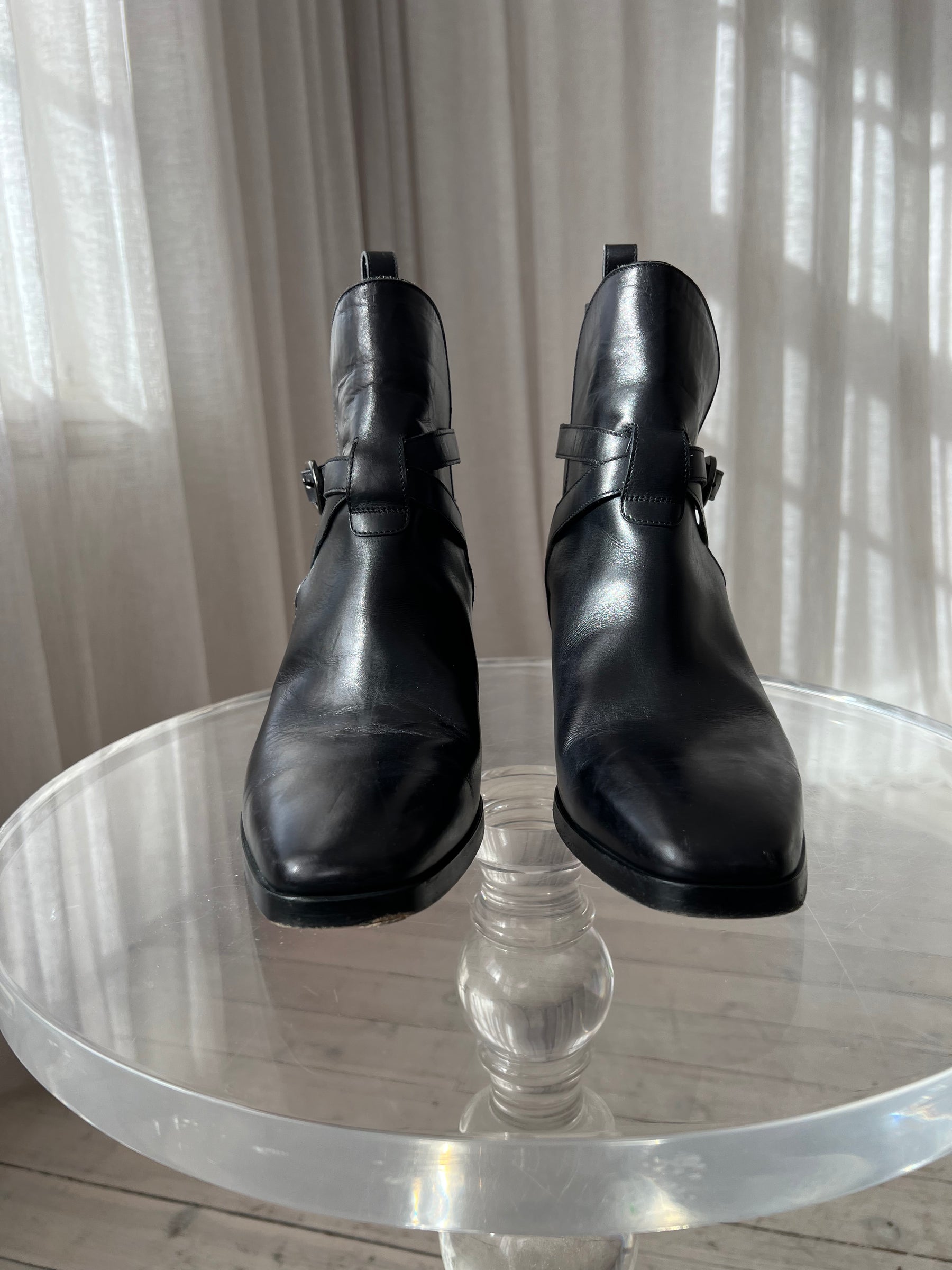 Christian Louboutin Black Leather Heeled Buckle Ankle Boots, 39.5