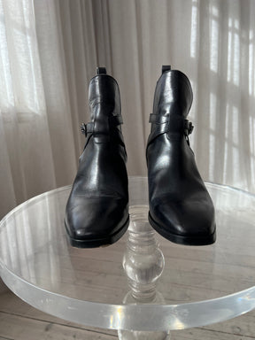 Christian Louboutin Black Leather Heeled Buckle Ankle Boots, 39.5