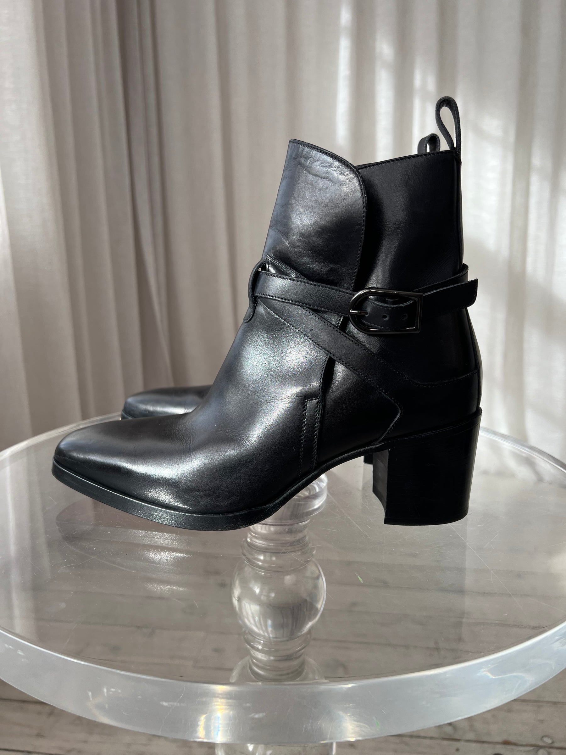 Christian Louboutin Black Leather Heeled Buckle Ankle Boots, 39.5