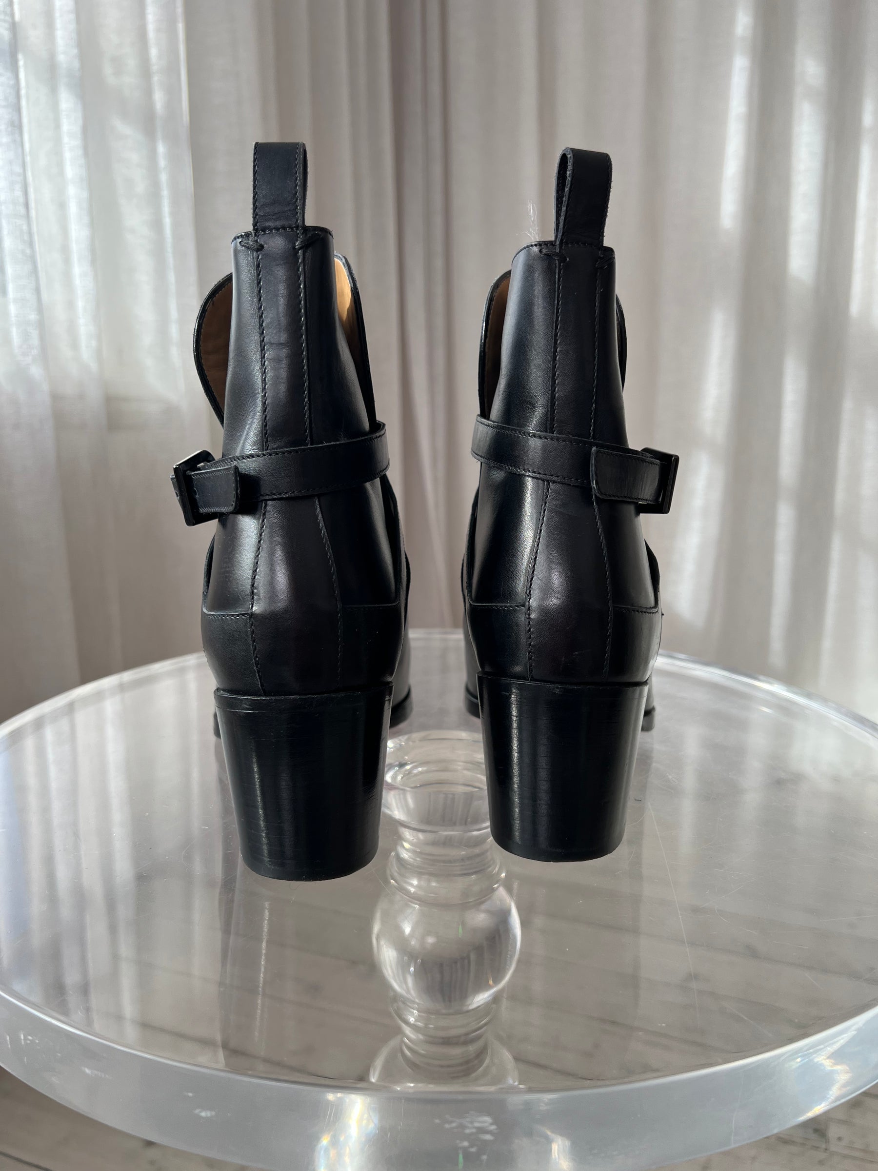 Christian Louboutin Black Leather Heeled Buckle Ankle Boots, 39.5