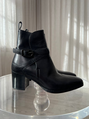 Christian Louboutin Black Leather Heeled Buckle Ankle Boots, 39.5