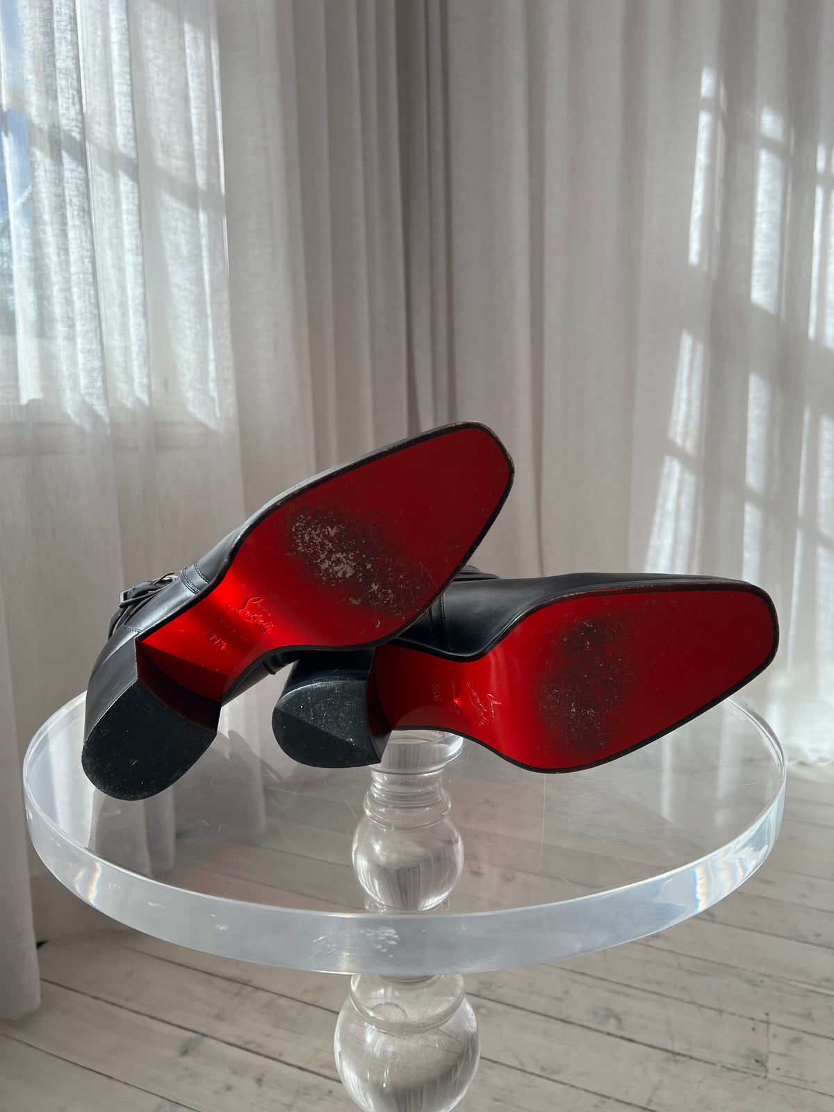 Christian Louboutin Black Leather Heeled Buckle Ankle Boots, 39.5