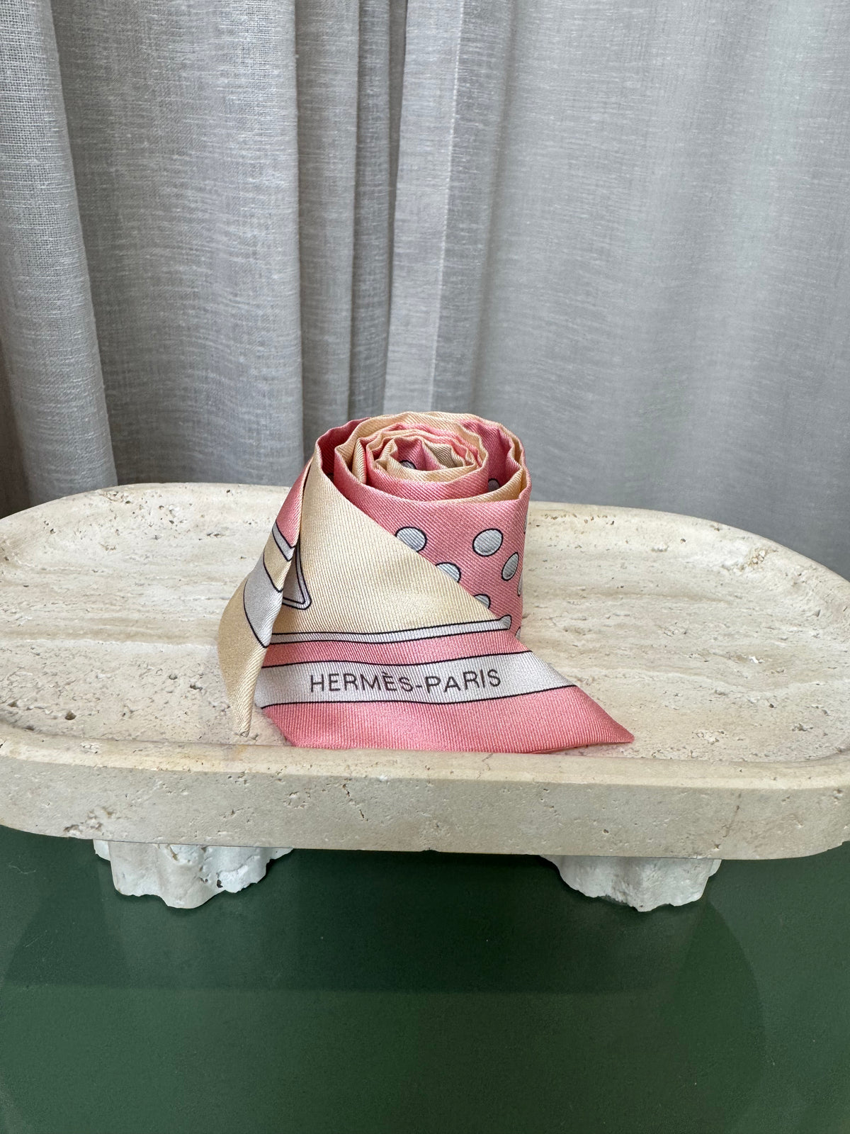 Hermès Pink and Cream Buckle Print Twilly