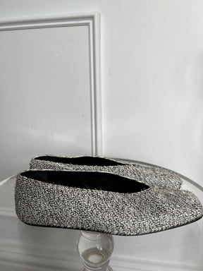 Camilla and Marc Black and White Feathered Square Toe Flats, 41