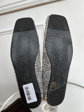 Camilla and Marc Black and White Feathered Square Toe Flats, 41
