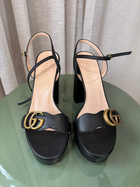 Gucci Marmont Black Leather Platform Sandal, 37.5