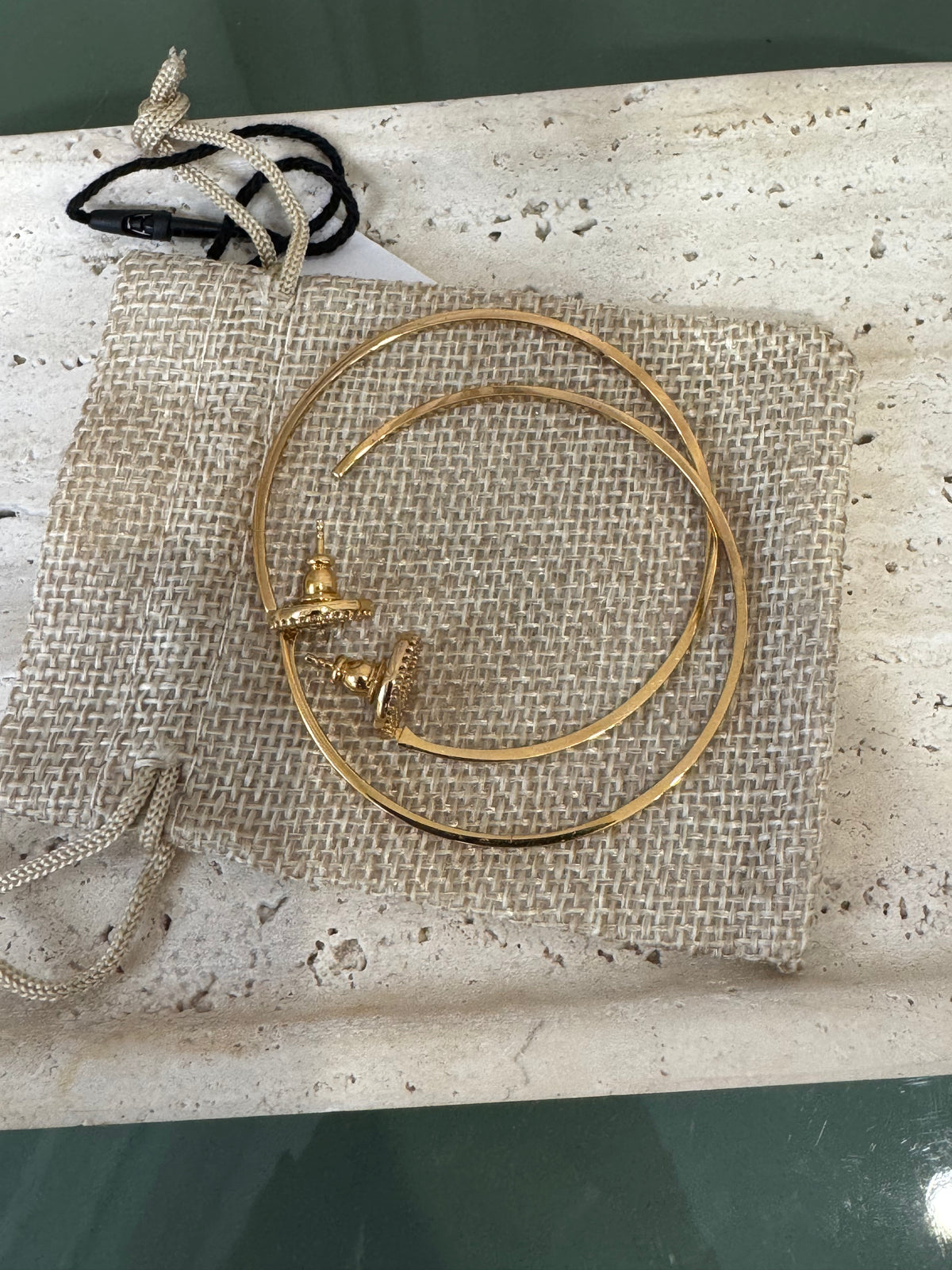 Fendi Gold Tone Crystal Logo Oversized Hoop Earrings