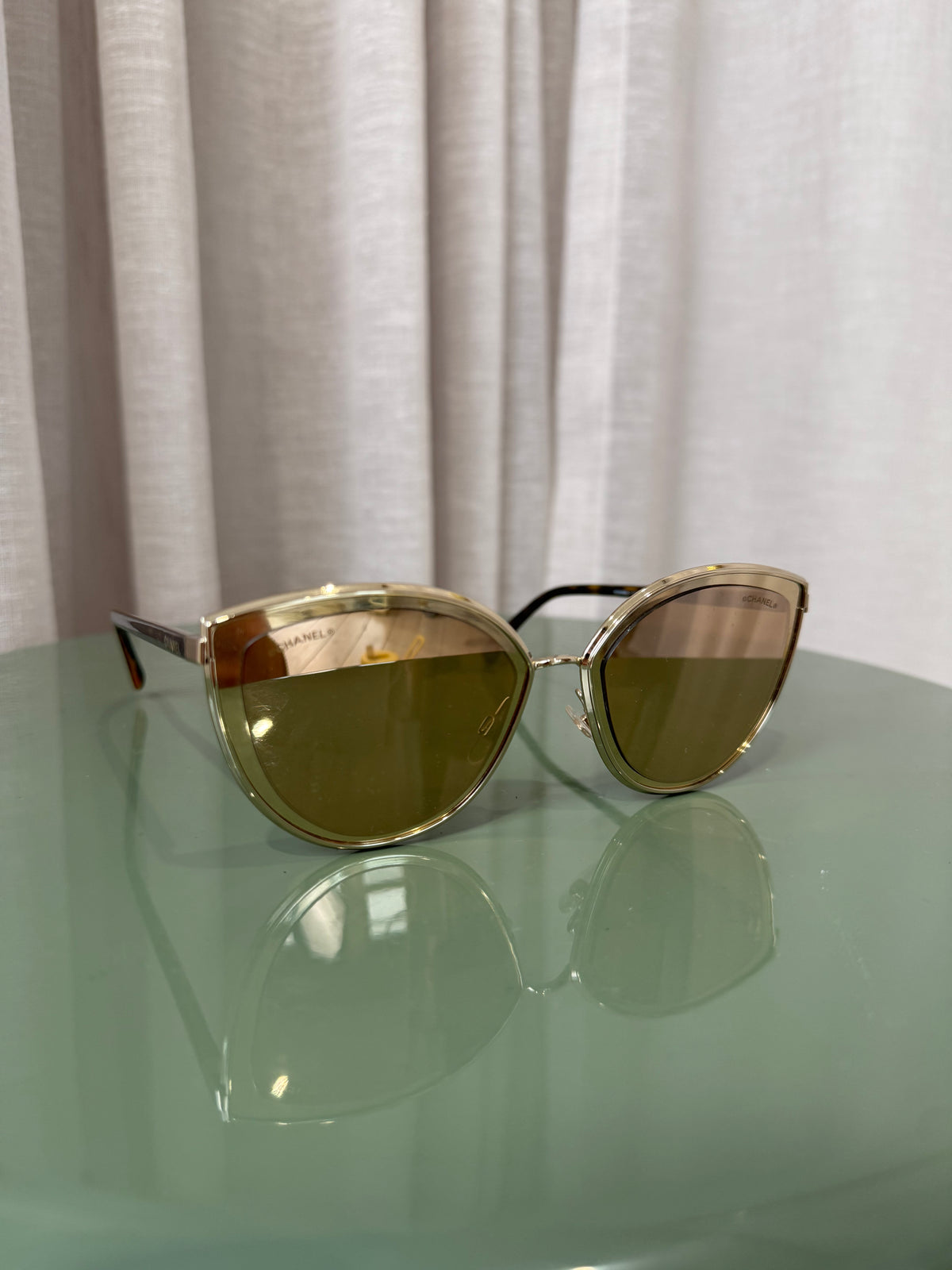Chanel Gold Round Cat Eye Sunglasses