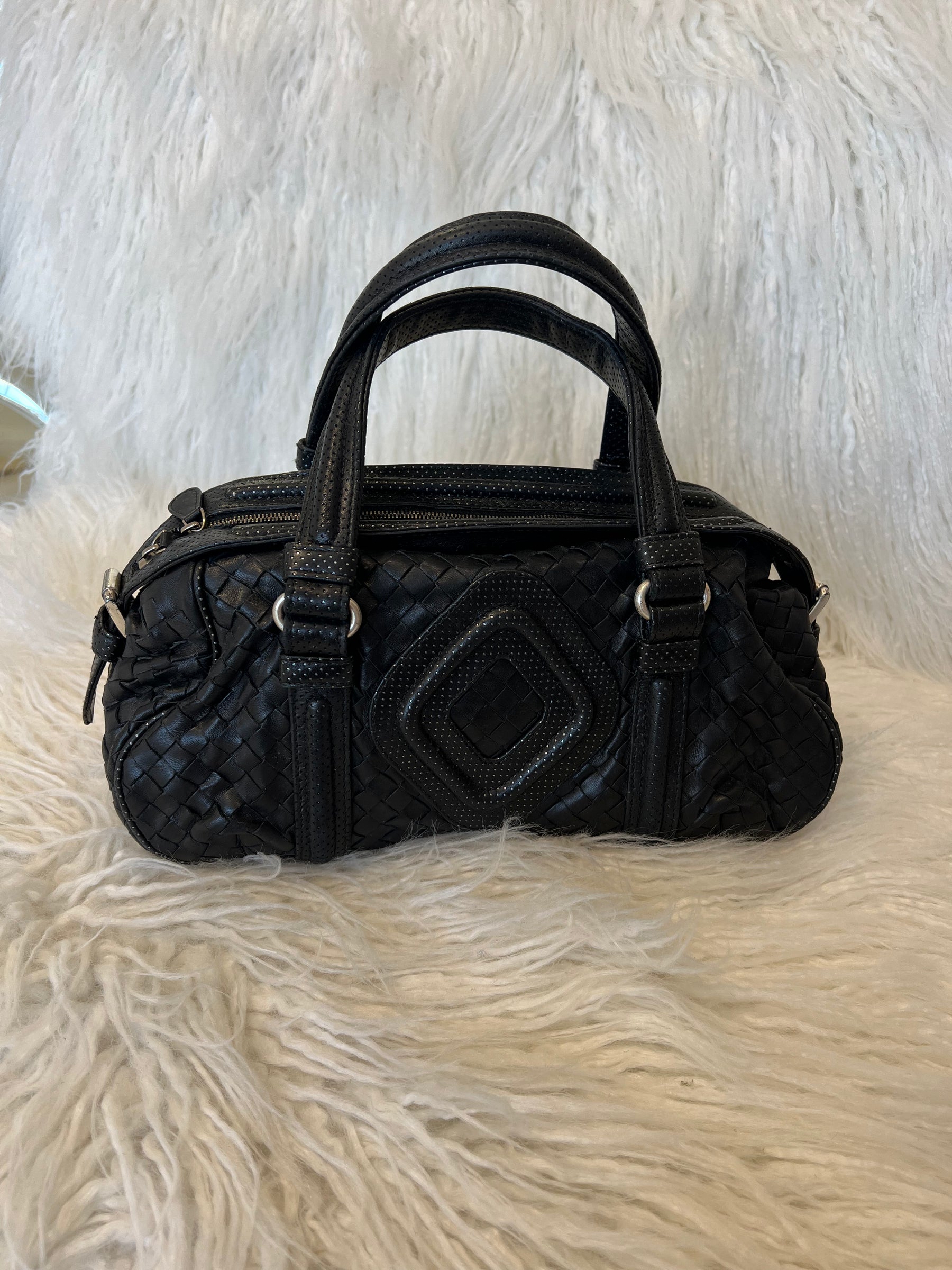 Bottega Veneta Black Intrecciato Leather Top Handle Bag