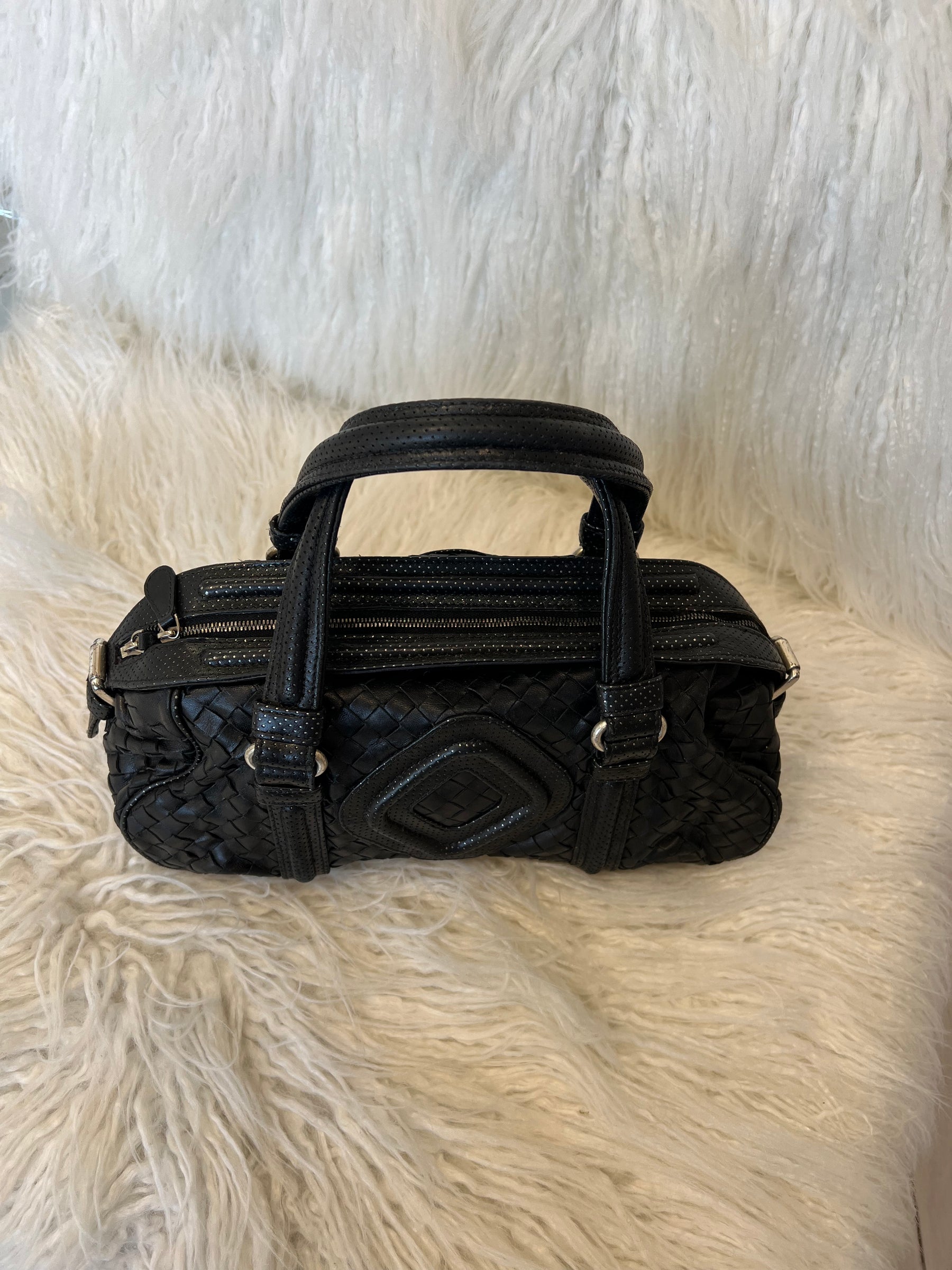 Bottega Veneta Black Intrecciato Leather Top Handle Bag