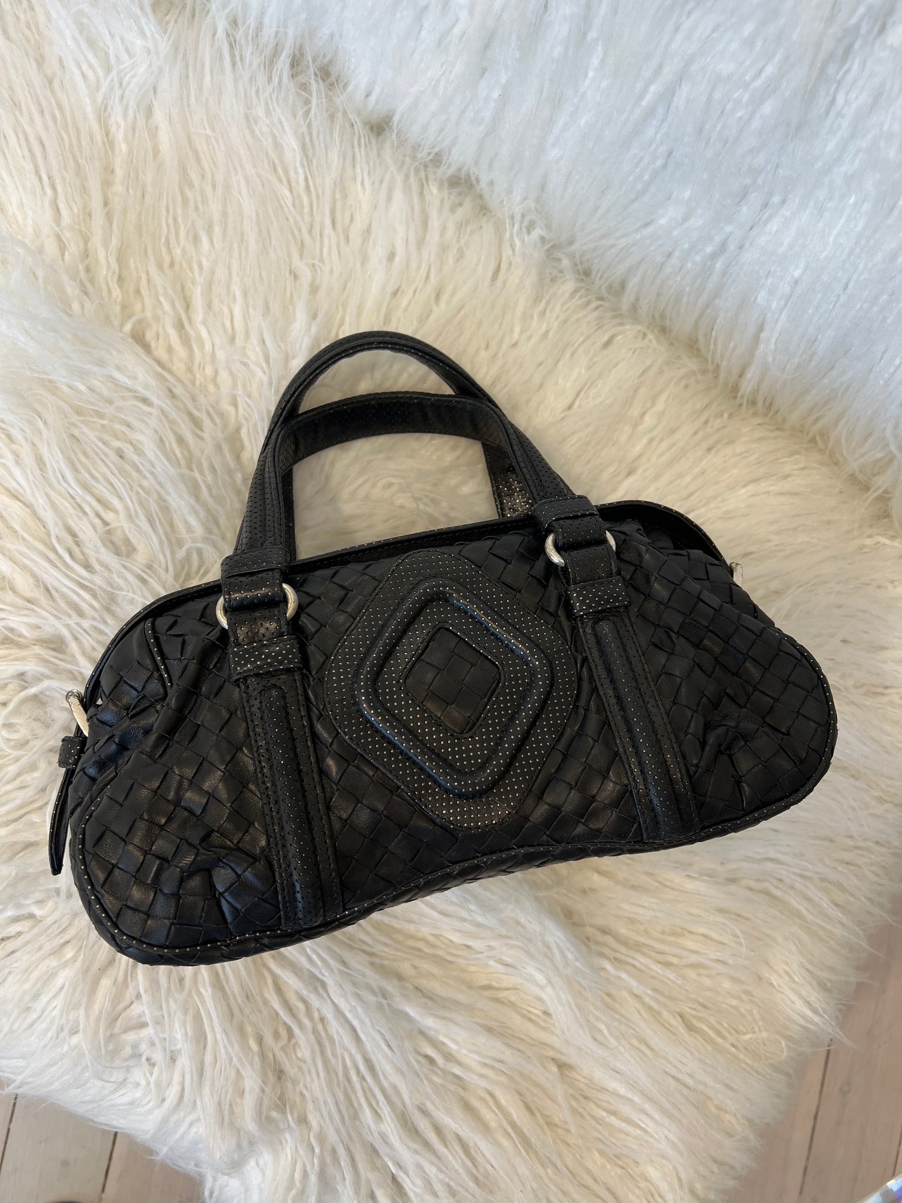 Bottega Veneta Black Intrecciato Leather Top Handle Bag