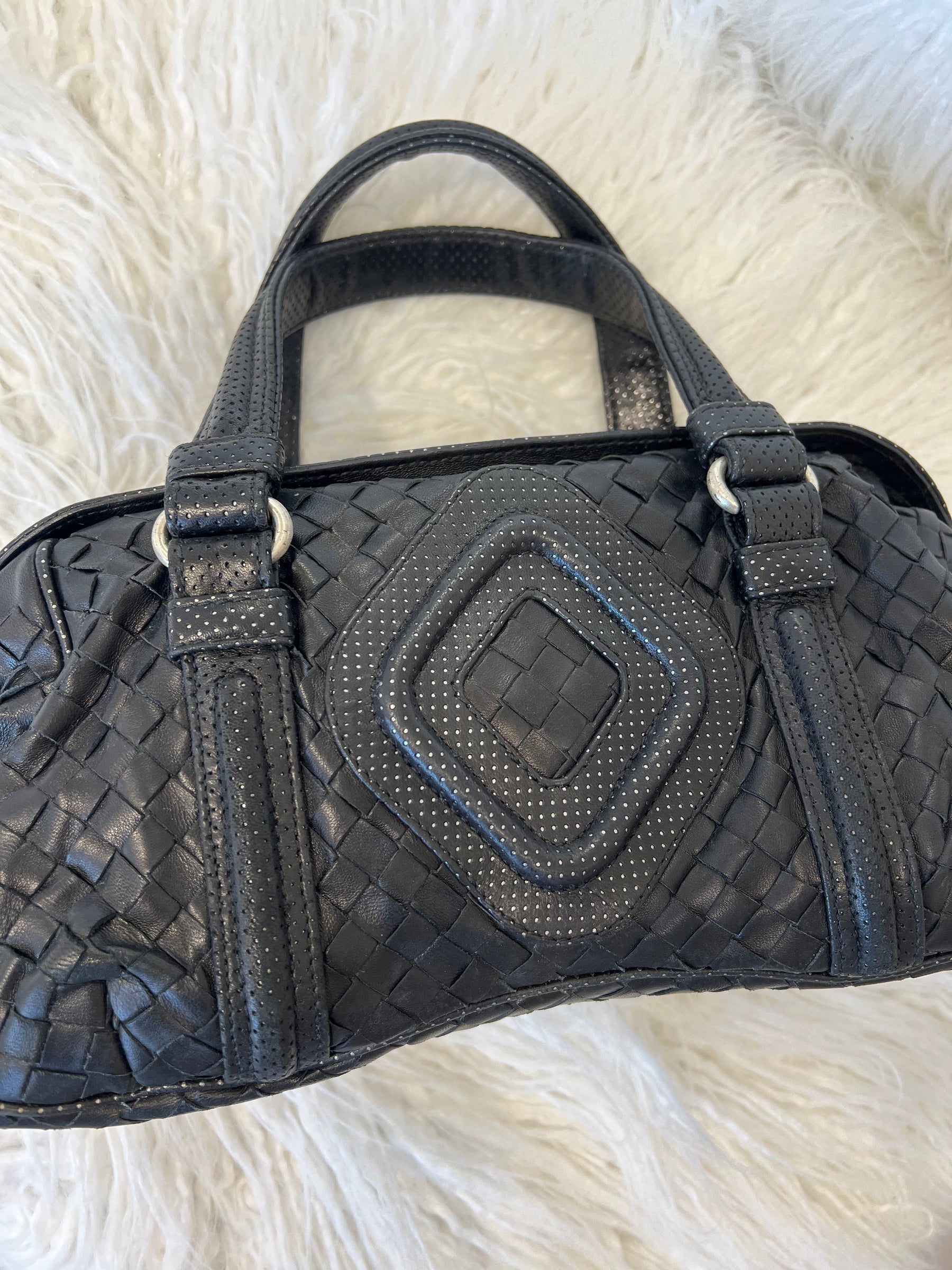 Bottega Veneta Black Intrecciato Leather Top Handle Bag