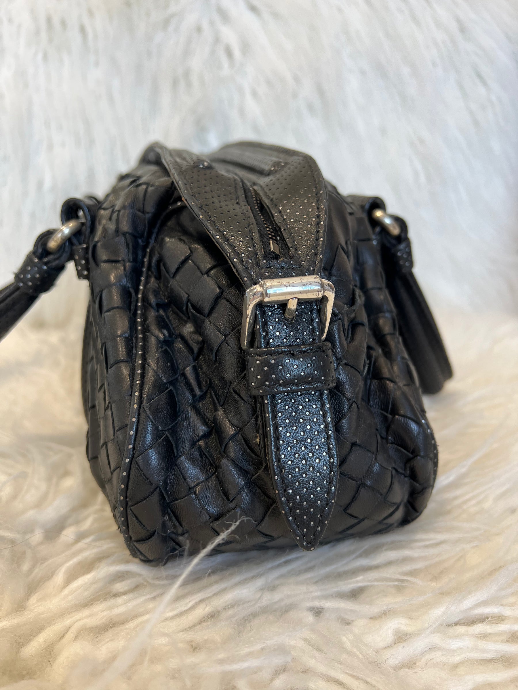 Bottega Veneta Black Intrecciato Leather Top Handle Bag