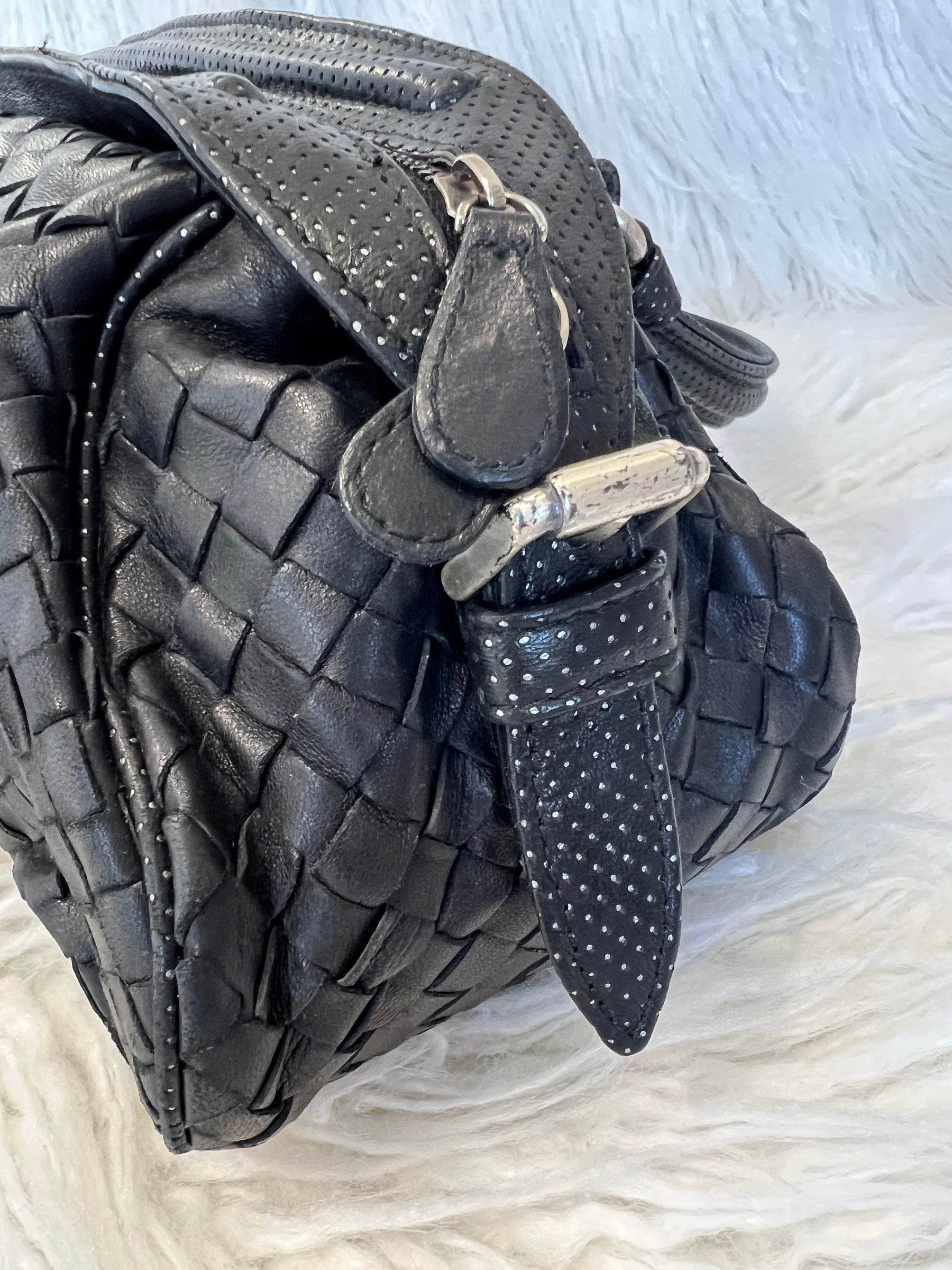 Bottega Veneta Black Intrecciato Leather Top Handle Bag