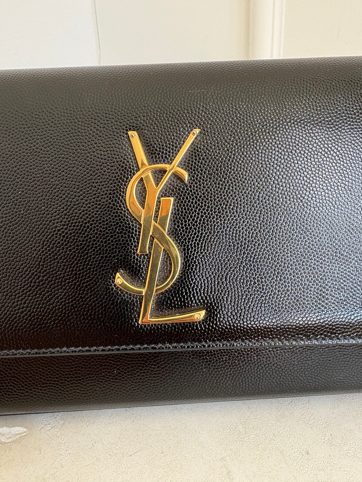 Saint Laurent Black Grained Patent Leather Clutch