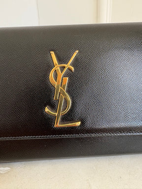 Saint Laurent Black Grained Patent Leather Clutch