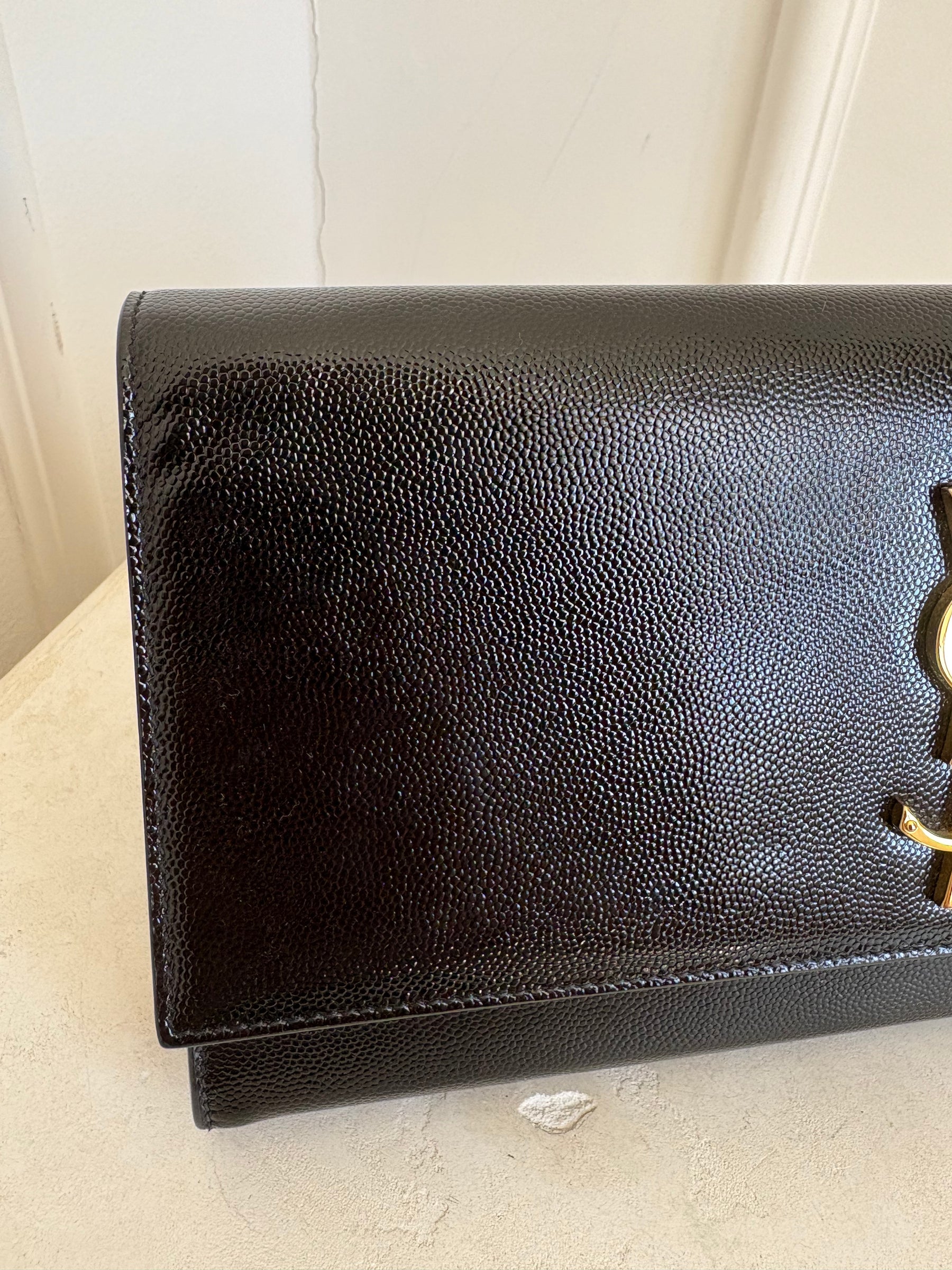 Saint Laurent Black Grained Patent Leather Clutch