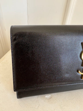 Saint Laurent Black Grained Patent Leather Clutch