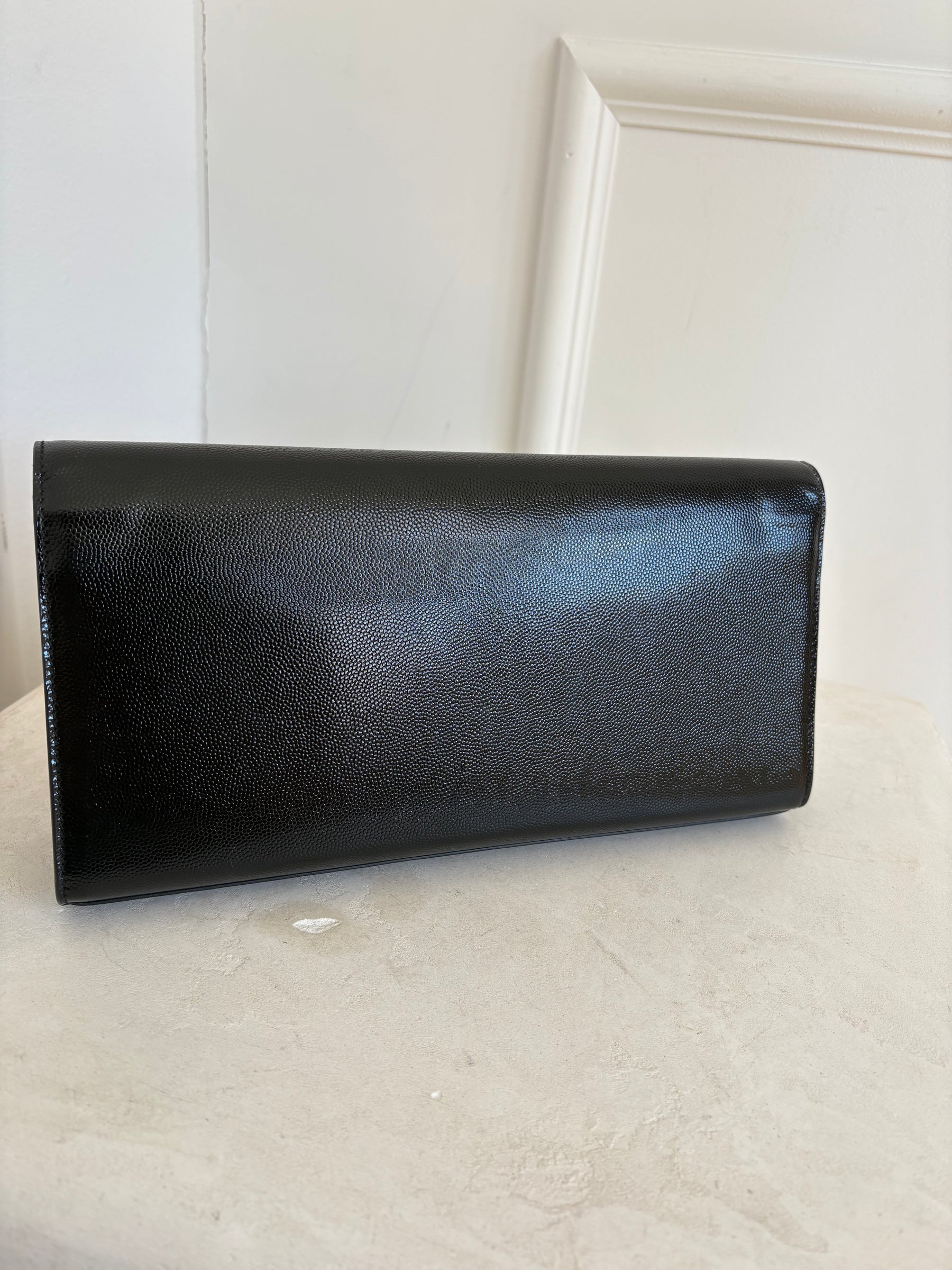 Saint Laurent Black Grained Patent Leather Clutch
