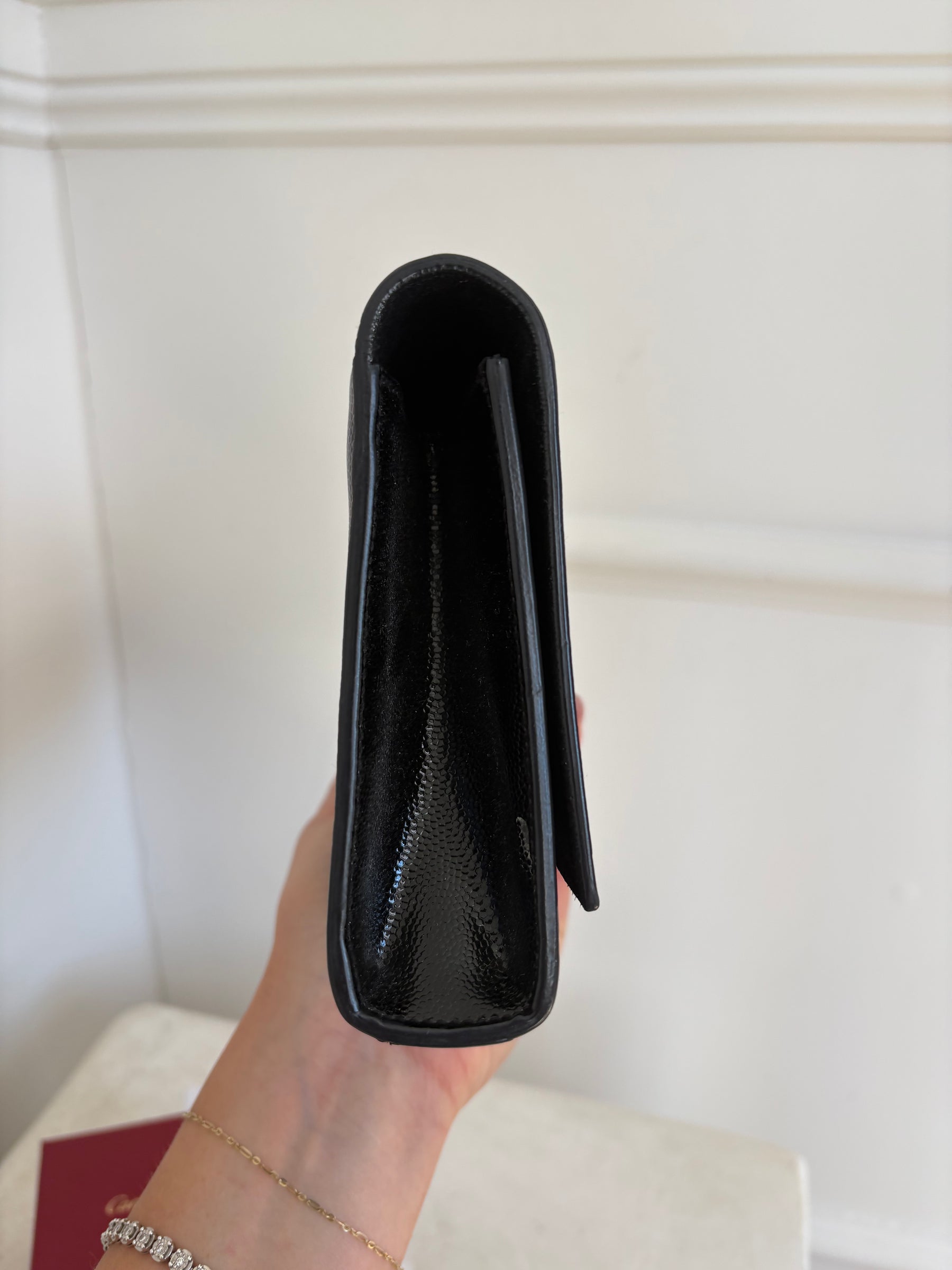 Saint Laurent Black Grained Patent Leather Clutch